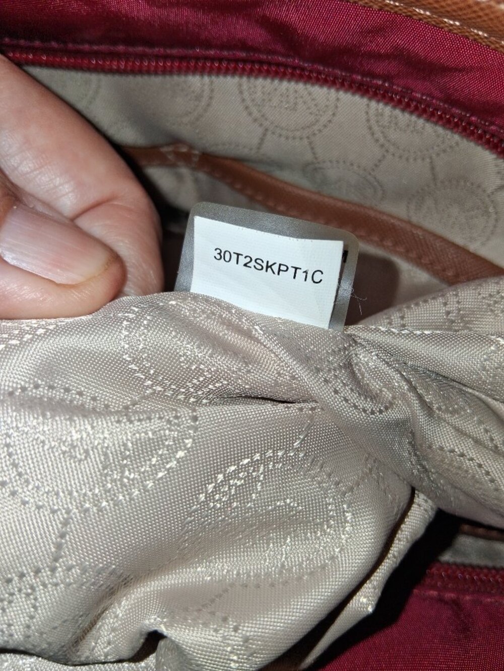 Michael Kors Red Nylon Tote with Tan Saffiano Leather Trim — Style 30T2SKPT1C - Picture 13 of 16